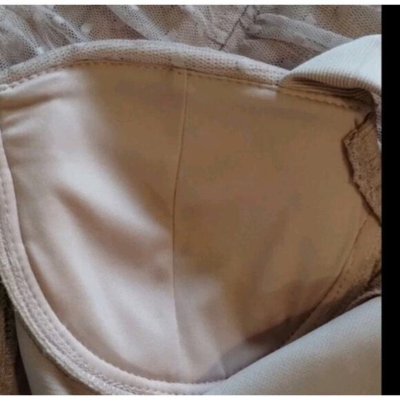 Haute Monde Ruched Polka Dot Dusty Pink Mesh Bustier Bodycon Dress Large - Picture 12 of 13